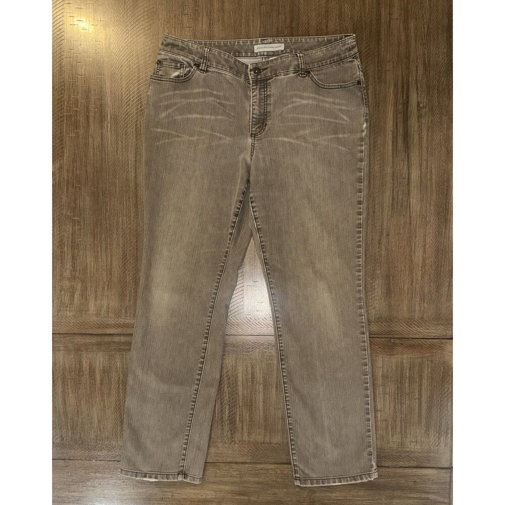 Chico’s Platinum Denim Grayish Brown Distressed Mid Rise Jeans Size Large (2.5) - Picture 12 of 13